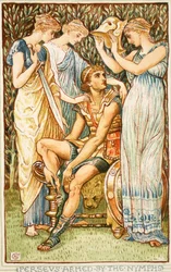 Perseus bewaffnet von den Nymphen, Illustration aus 